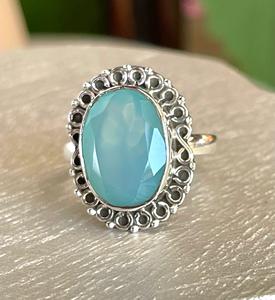 Aqua Calcedonia 925 Plata de ley Anillo de compromiso y bodas hecho a mano Anillo de diseñador elegante como regalo para ella - Product Image 1