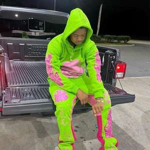 OEM Men's Streetwear Set New Fashion Digital Printed Acid Washed Cropped Sun Faded Hoodie & Sweatpants Vintage Tracksuit - Product Image 3