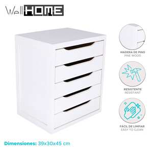 Cassettiera Bianca WELL HOME a 5 Cassetti 39x30x45cm con Spazio di Archiviazione 39x30x45cm - Product Image 2