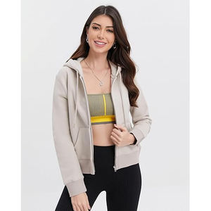 Logo personnalisé en gros Crop Tops femmes à capuche sérigraphié à manches longues blanc épais Sports d'hiver Gym Crop Zip up Hoodie femme - Product Image 5