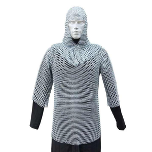 Chemise en cotte de mailles médiévale de haute qualité avec capuche en aluminium 10mm Butted Ring Armour Set Reenactment Fair Sca Party Prix de gros - Product Image 1