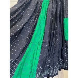 FOLKLORE 145 Satin Denim Pleat <b>Skirt</b> <b>Elastic</b> Waistband Emerald Stripe Bandhani Embroidery Soft Breathable Knit Ruffles - Product Image 2