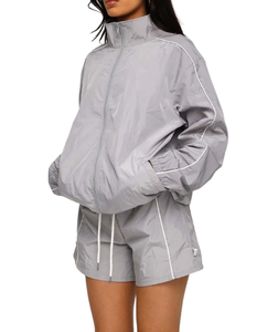 Ensemble de survêtement court coupe-vent personnalisé avec logo, ensemble vintage pour femmes en deux pièces, veste coupe-vent patchwork, streetwear - Product Image 1