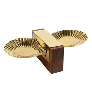 Plateau de service rond Ramadan Special Premium Plateaux de service avec manche en bois Plateau de service alimentaire de conception du Moyen-Orient fini doré - Product Image 5