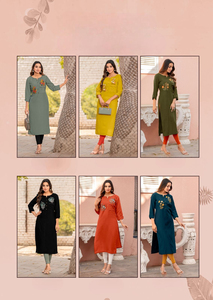 Salwar Kameez décontracté en rayonne légère et élégante avec broderie et poches avant, séchage rapide pour femmes de bureau - Product Image 6