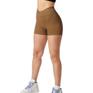 Vente en gros Short de yoga motard sans coutures Short de yoga de couleur unie pour femmes en cours d'exécution Short de yoga contrôle du ventre pour femmes Short de yoga jaune - Product Image 2