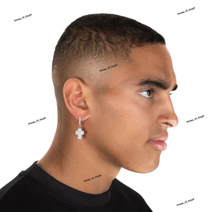925 <b>Silver</b> Cross Drop <b>Earrings</b> with Hoop Design Pave Setting Cut White Moissanite Luxury Hip Hop <b>Earrings</b> for <b>Men</b> Gift - Product Image 2