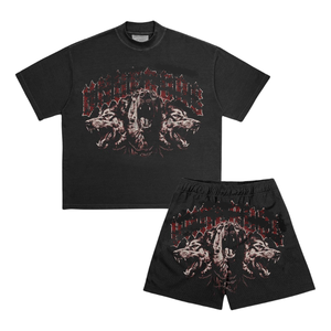 Ensemble de survêtement en coton lourd unisexe, ensemble de survêtement court, ensemble personnalisé d'été en 2 pièces, t-shirt oversize pour homme, ensemble de shorts en maille - Product Image 1