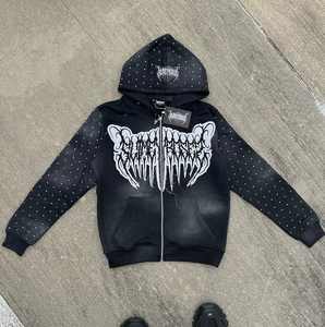 OEM Distressed Applique Embroidered Vintage <b>Hoodie</b> Heavyweight 500 Gsm French Terry Acid Wash Sun Faded <b>Zip</b> <b>up</b> Hoodies - Product Image 4