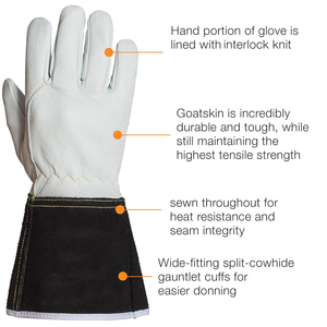 Gants de soudage TIG en cuir véritable noir et blanc, résistants à la chaleur, ignifuges, anti-écrasement, métal fondu - Product Image 3