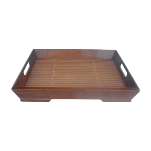 Plateau en bambou traditionnel ensemble plateaux de service en bois rectangulaires avec poignées pour la maison cuisine nourriture Table basse-vente en gros disponible - Product Image 1