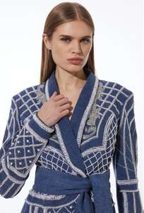 Caftán AWAIS HOUSE de Talla Grande, Ligero, Liso, Largo hasta el Suelo, de Terciopelo, Hecho a Mano, con Cuentas, Lentejuelas Bordadas, Cuello Alto y Manga Larga - Product Image 2