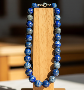 Collar de plata 925 de 18 pulgadas para mujer, cuentas de piedra lapislázuli, diseño geométrico anudado a mano, collares con cuentas de moda de oro de 24 quilates - Product Image 5