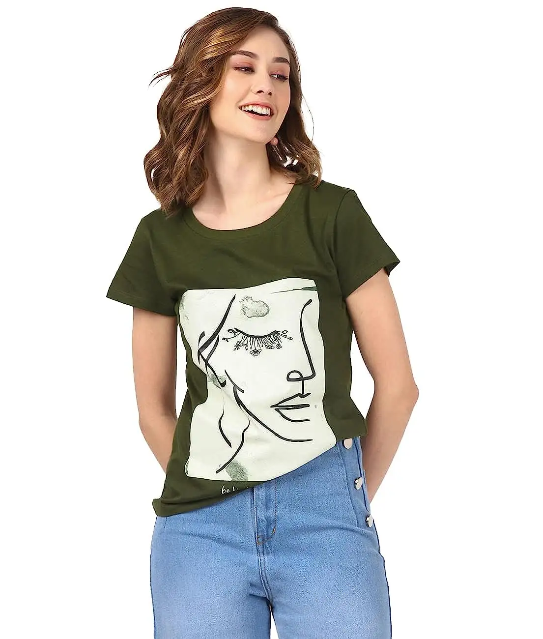Stampa di design artistico femminile con testo nero clr T-shirt in misto puro cotone per donna manica corta corta in tessuto femminile dall'aspetto carino
