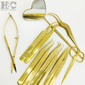 Juego de pinzas para extensión de pestañas de oro nuevo, pinzas personalizadas para extensión de pestañas, pinzas para pestañas de etiqueta privada, visón de acero inoxidable - Product Image 4