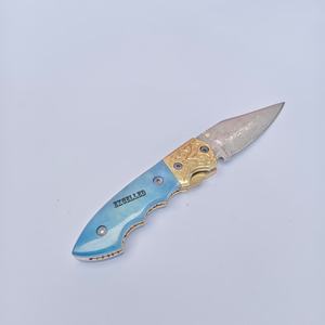 Navaja Plegable de Alta Calidad OEM con Hoja de Acero de Damasco y Mango de Hueso de Camello de Colores, Hecha a Mano, para Bolsillo, Manualidades, Camping - Product Image 4