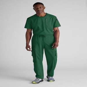 Hombres de manga corta Scrub Set con Multi bolsillo Cargo Pantalones Color Verde - Product Image 1