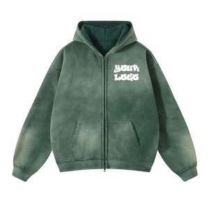 Sudadera con capucha de gran tamaño con hombros caídos para hombre, sudadera térmica de algodón 100% de alta calidad, patrón sólido, lavado con ácido, Invierno - Product Image 5