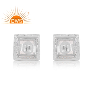 Dernières tendances en argent sterling 925 plaqué rhodium pierre de lune arc-en-ciel naturelle et clous Cz boucle d'oreille fabricant de bijoux personnalisés - Product Image 2