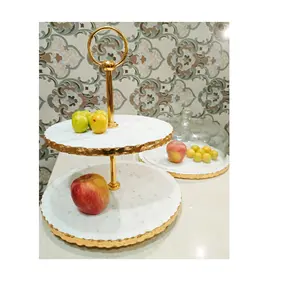 Trang trí Mable bánh hiển thị đứng Set Trắng sinh nhật đá cẩm thạch bánh đứng với đồng vàng rim thiết kế mảnh