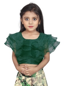 Conjunto de Falda y Blusa con Volantes Verdes de Shoryam Fashion, Boutique Infantil, Lehenga Choli Tradicional India para Niñas, Completamente Cosido - Product Image 3