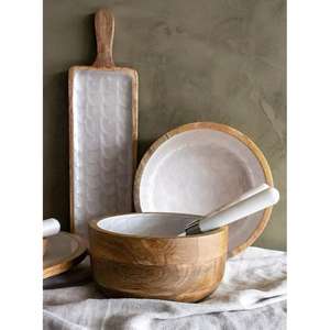 Ensemble de bols de service en émail, style contemporain, bols à salade et à pâtes en acacia véritable, pour ensembles de cuillères, accessoires cadeaux, articles de décoration intérieure - Product Image 2