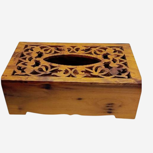 Caja de pañuelos de madera maciza tallada a mano de la mejor calidad con servilletero de diseño Floral intrincado para regalo único de decoración del hogar - Product Image 2