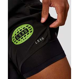 Short de course Pace 5 Lined - Noir Lime Glo Indigo, longueur genou, en polyester tissé, avec broderie - Product Image 4