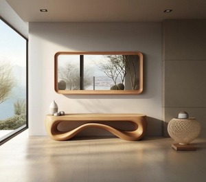 Espejo de Pared Redondo de Madera de Roble Hecho a Mano Estilo Art Deco para Entrada y Sala de Estar al Mejor Precio - Product Image 2