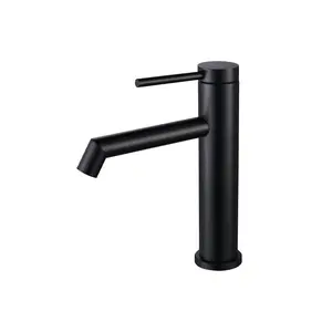 Contemporary Single-Hole Bathroom Basin Mixer Tap 304 Stainless Steel Faucet Taps Hot and Cold Water Black Finish