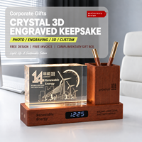 Support de crayons avec cadran de montre en verre cristallin, base en bois, gravure personnalisée, cadeau d'entreprise commémoratif, ornement de bureau, veilleuse