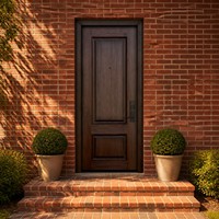 Porte d'entrée en bois classique à deux panneaux en noyer foncé avec œil-de-chat, porte en bois traditionnelle américaine pour entrée principale de villa