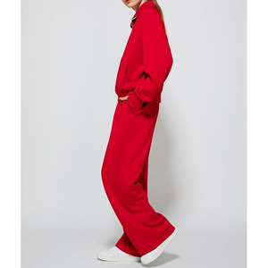 Conjunto de pantalones de chándal de pierna ancha, conjunto de chándal de algodón de 2 piezas para mujer, conjunto de salón 2025, sudadera de gran tamaño con media cremallera, chándal - Product Image 2