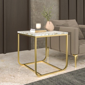 Mesa auxiliar moderna de forma cuadrada superior de cristal con base de metal, perfecta para sala de estar, cafetería, oficina y espacios elegantes de la India - Product Image 2
