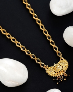 High Quality Classic Gold Plated Mangalsutra With Black <b>Beads</b> and Round Pendant Available at Best Prices from India - Product Image 1