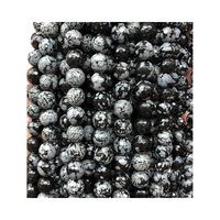 Vente en gros 8mm naturel noir flocon de neige obsidienne perles rondes à facettes perles de pierre