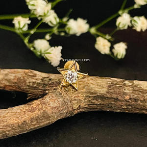 14K or massif diamant naturel étoile nez/oreille goujon bijoux fins. - Product Image 5