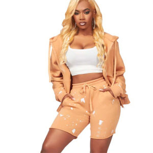 Ensemble de shorts de sport et de sweat-shirts pour femmes, personnalisable en OEM, marque privée, sweat-shirts courts et confortables, sweat-shirts unis - Product Image 1