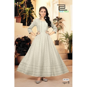 Traditional Rayon Party Wear Chikankari Sequence Work Full Flair Anarkali Style <b>Kurti</b> for Women Wear by Export - Product Image 1