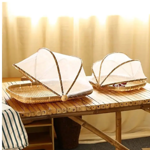 Vente chaude Réutilisable Rond En Bambou Plateau De Service Antipoussière Fly Net Couverture pour La Cuisine - Product Image 2