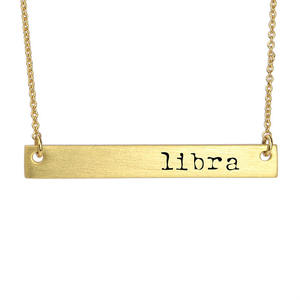 व्यक्तिगत खोदना सोना मढ़वाया तांबा क्षैतिज बार हार रत्न राशि चक्र पर हस्ताक्षर पत्र लटकन हार - Product Image 6