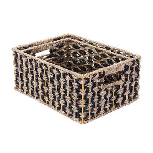 Panier en jonc de mer fait main avec accents en métal noir idéal pour le rangement du comptoir de la salle de bain Organisateur élégant et durable - Product Image 2
