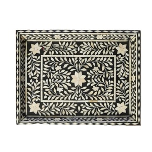 Exquisita bandeja de incrustaciones de madreperla y hueso hecha a mano, bandeja decorativa Premium para servir para aperitivos de té y café y estilo casero - Product Image 1