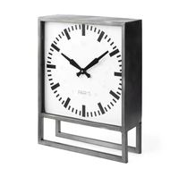 Horloge de table analogique à quartz en métal géométrique moderne AK Brass, finition nickel, pour la décoration du salon et comme cadeau