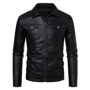 Chaqueta de moto Vintage de cuero genuino para hombre, abrigo corto de piel de oveja con cuello informal para primavera y otoño, teñido liso para hombre - Product Image 1