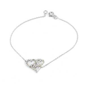 925 Sterling <b>Silver</b> Three Heart Design Chain <b>Bracelet</b> with Pen White Stone-Elegant Crystal <b>Bracelets</b> & <b>Bangles</b> - Product Image 2