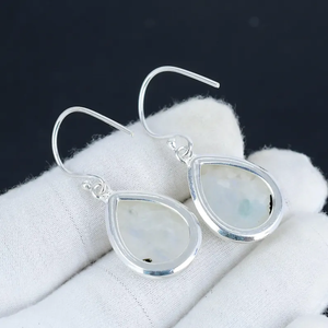 Rainbow Moonstone 925 Sterling <b>Silver</b> Earrings Handmade Pear Shape Dangle Drop Cute <b>Hoop</b> Design Bulk Wholesale Price - Product Image 4