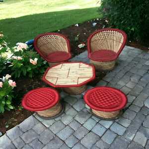 ชุดโต๊ะเก้าอี้ออตโตมันไม้ไผ่ดีไซน์ทันสมัยหลากสีสำหรับโรงแรมห้องนอนกลางแจ้งร้านอาหารห้องนั่งเล่นระเบียง-ขายส่ง - Product Image 3