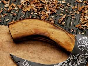 Hot Selling Industrial High Quality Hand Forged High Carbon Steel Etched <b>Viking</b> Pizza <b>Axe</b> Pizza Slicer Ash Wood Handle Leather - Product Image 2