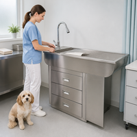 Table de traitement vétérinaire en acier inoxydable avec évier, robinet, tiroirs, armoire et filtre de drainage pour clinique vétérinaire et hôpital animalier